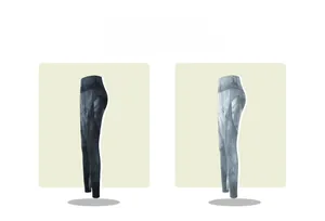 Detail of high waisted tie-dye yoga leggings with peach butt lift and elastic dry fabric