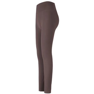 High-waisted elastic yoga leggings in dark brown for fitness training and tummy control