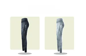 Dettaglio di leggings yoga tie-dye a vita alta in grigio chiaro e antracite