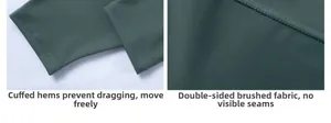 Detail of high waist green yoga pants featuring double-sided brushed fabric and seamless hem