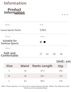 Guide des tailles pour pantalon de yoga à taille haute avec mesures de taille et hanches