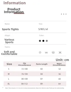 Guide des tailles pour leggings de yoga montrant les mesures de la taille et des hanches