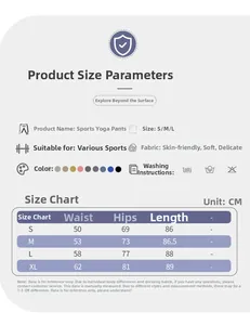 Tableau des tailles pour leggings de yoga taille haute du S au XL avec mesures