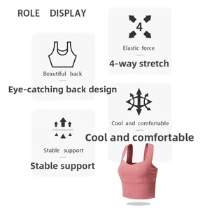 Detailed view showing 4-way stretch fabric and stable support of the sports bra