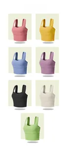 Detail shot of multi-color high elasticity sports bras in seven vibrant colors
