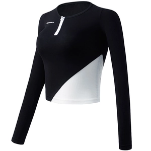 Top da Yoga a Manica Lunga da Donna Vestibilità Aderente in Poliestere Sportivo Colorblock con Mezza Zip Top da Allenamento Corto