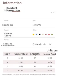 Detailed size guide and measurement chart for this seamless padded sports bra