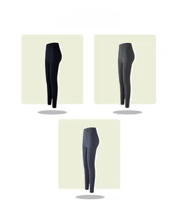 Détail de leggings de yoga en trois couleurs : noir, gris foncé et bleu marine sport