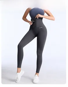 Vue détaillée du pantalon de yoga à taille haute avec fermeture corset gainante réglable