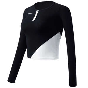 Top corto sportivo a maniche lunghe slim fit con contrasto bianco e nero e zip