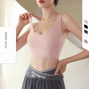 Reggiseno sportivo rosa senza cuciture e canotta da yoga per donna con leggings a vita