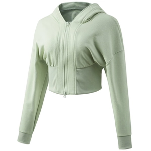 Sweat à capuche zippé court vert menthe pour femme idéal pour le sport et le yoga