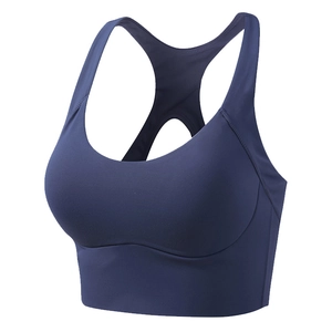 Reggiseno sportivo blu navy ad alto impatto con dorso a vogatore e ampia fascia di supporto