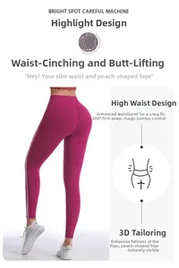 Détail du legging de yoga taille haute rose avec effet push-up 3D et bandes latérales