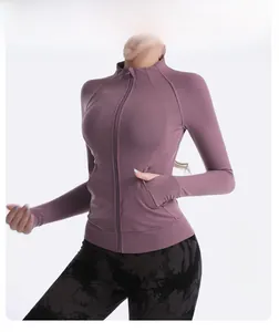 Detail showing high-stretch yoga jacket cuffs with functional thumbholes for sports