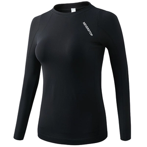 Slim fit black long sleeve yoga top with Neverstop logo and breathable fabric