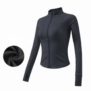 Detail shot of the warm fleece lining and high-elastic fabric on the black sports jacket