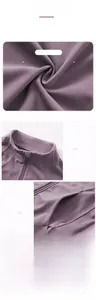 Detail view of lilac yoga jacket featuring high stand collar and thumbhole cuffs