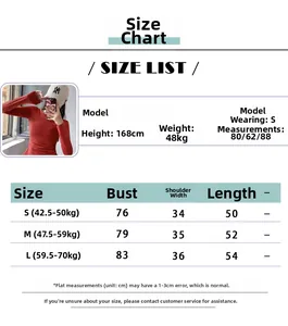 Size chart for V-neck quick-dry yoga long sleeve top with model fitting information