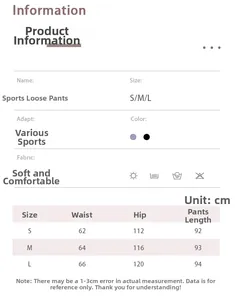 Tableau détaillé des tailles pour pantalons de sport amples en tailles S, M, L