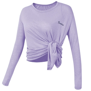 Damen Sportoberteil in Lavendel mit Langarm, elegantem Seitenknoten und atmungsaktivem Stoff