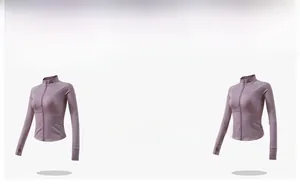 Detail of mauve yoga jacket showing thumbhole cuffs and stretch fabric texture
