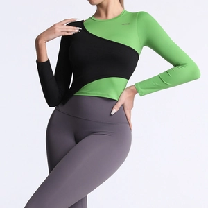 Haut de Yoga Ajusté à Manches Longues pour Femmes Design Asymétrique Respirant Séchage Rapide T-Shirt de Sport Gym Fitness