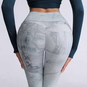 Leggings yoga tie-dye a vita alta con effetto push-up e design a trama marmorizzata