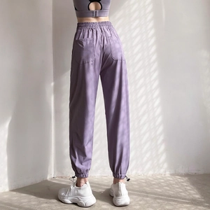 Pantalon de sport violet à taille haute pour femme avec ourlet à cordon réglable yoga