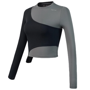 Haut de yoga ajusté pour femme avec manches longues et design patchwork extensible