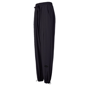 Pantalon de sport ample à taille haute pour femme noir avec cordon de serrage