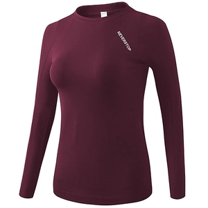 Nauwsluitende bordeauxrode yoga top met lange mouwen en Neverstop-print van stretch