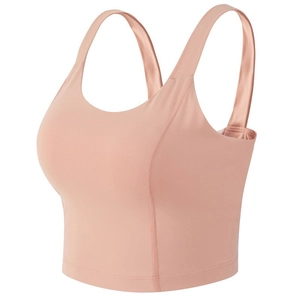 Soutien-gorge de sport rose nude avec larges bretelles et col en U pour yoga et running