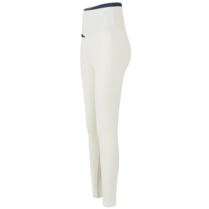 High-waisted color-block yoga pants in cream white and navy blue for fitness workouts