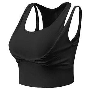 Soutien-gorge de sport noir à fort impact avec double couche côtelée et dos nageur