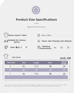 Tableau des tailles détaillé pour t-shirt de sport long avec mesures en centimètres