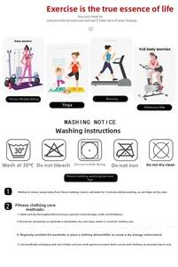 Detailed care guide and washing symbols for stretch yoga top and fitness apparel