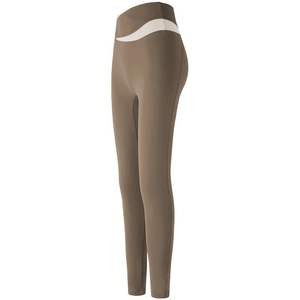 Leggings yoga a vita alta bicolore con effetto push-up in marrone e contrasto bianco