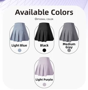Selection of four colors for high-waisted pleated tennis skirts in quick-dry fabric