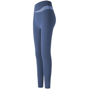 Leggings da yoga blu scuro a vita alta con patchwork a onde e tessuto ad asciugatura rapida