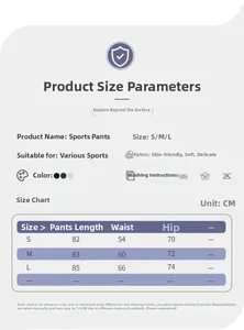 Detailed size guide chart for high-waisted mesh yoga pants including S, M, and L measurements