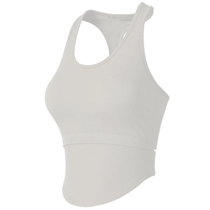 Soutien-gorge de sport côtelé blanc à dos nageur avec col en U et ourlet incurvé chic