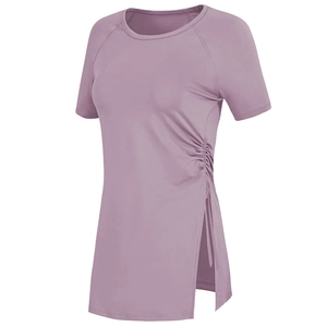 Haut de yoga violet pour femme séchage rapide avec cordon de serrage et fente latérale