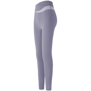 Leggings da yoga viola a vita alta con cuciture a contrasto a onde bianche