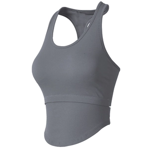 Soutien-gorge de sport gris foncé côtelé avec dos nageur et un ourlet arrondi élégant