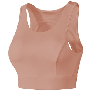 High support mesh sports bra for women in dusty pink with racerback design for gym yoga