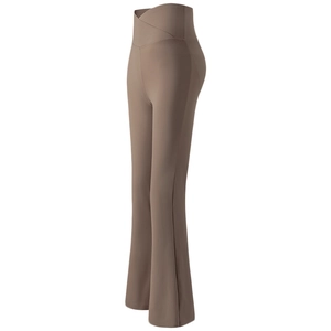 Damen High Waisted Crossover Schlaghose Yoga Naked Feel Po-Lifting Bauchkontrolle Schlankheits Micro Bell Bottom Sporthose