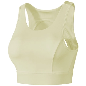 Supportive high-impact mesh sports bra in pale lemon yellow with wide shoulder straps
