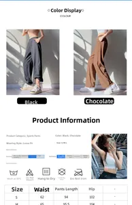 Size guide for high-waisted yoga joggers showing waist, hips, and length measurements