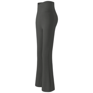 Dunkelgraue Schlag-Yogahose mit hoher V-Taille und figurformendem High-Waist-Schnitt